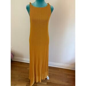 ZARA Mustard Yellow Ribbed Knit Midi Dress | Boho Minimalist Summer S